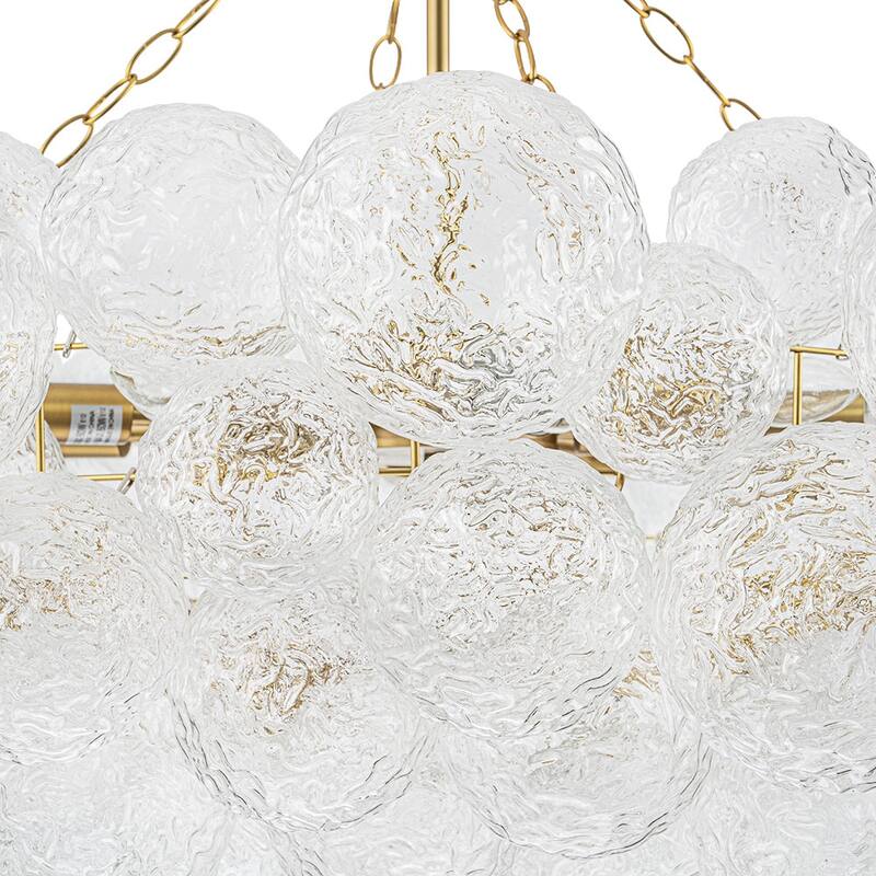 Brass 15-Light Grand Water Textured Glass Bubble Chandelier - 39.4in