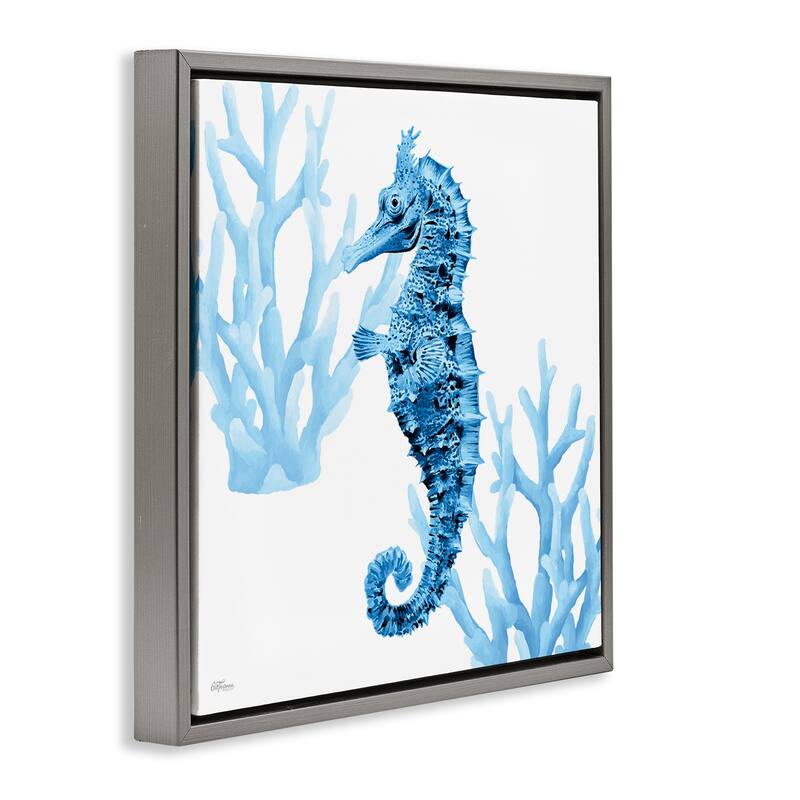 Stupell Blue Tone Seahorse & Coral Framed Floater Canvas Wall Art Design By Cat Thurman Designs