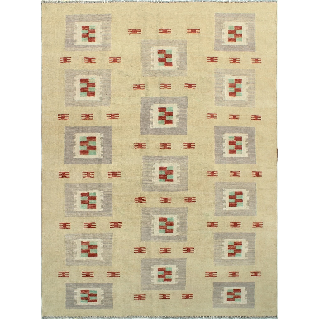 Modern Flatweave Azime Beige/Grey Rug - 5'7" x 8'3"