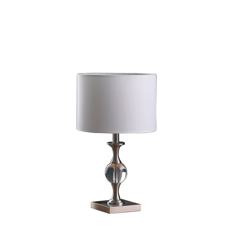 19.75" Silver Satin Nickel Solid Crystal Orb Metal Table Lamp