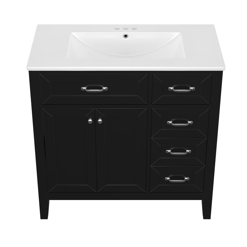 Bathroom Vanity with Single Sink, Bathroom Vanity with 3 Drawers & 2 Soft-Closing Doors, Freestanding Wood Bathroom Vanities