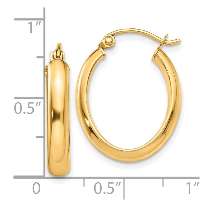Curata 10k Yellow Gold Polished 3.5x23.86mm Domed Oval Hoop Earrings