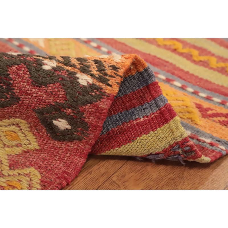 Hand Woven Oriental 100% Wool Carpet Southwestern Tribal Multi-Colored Kilim Area Rug - 11' 2'' X 5' 9''