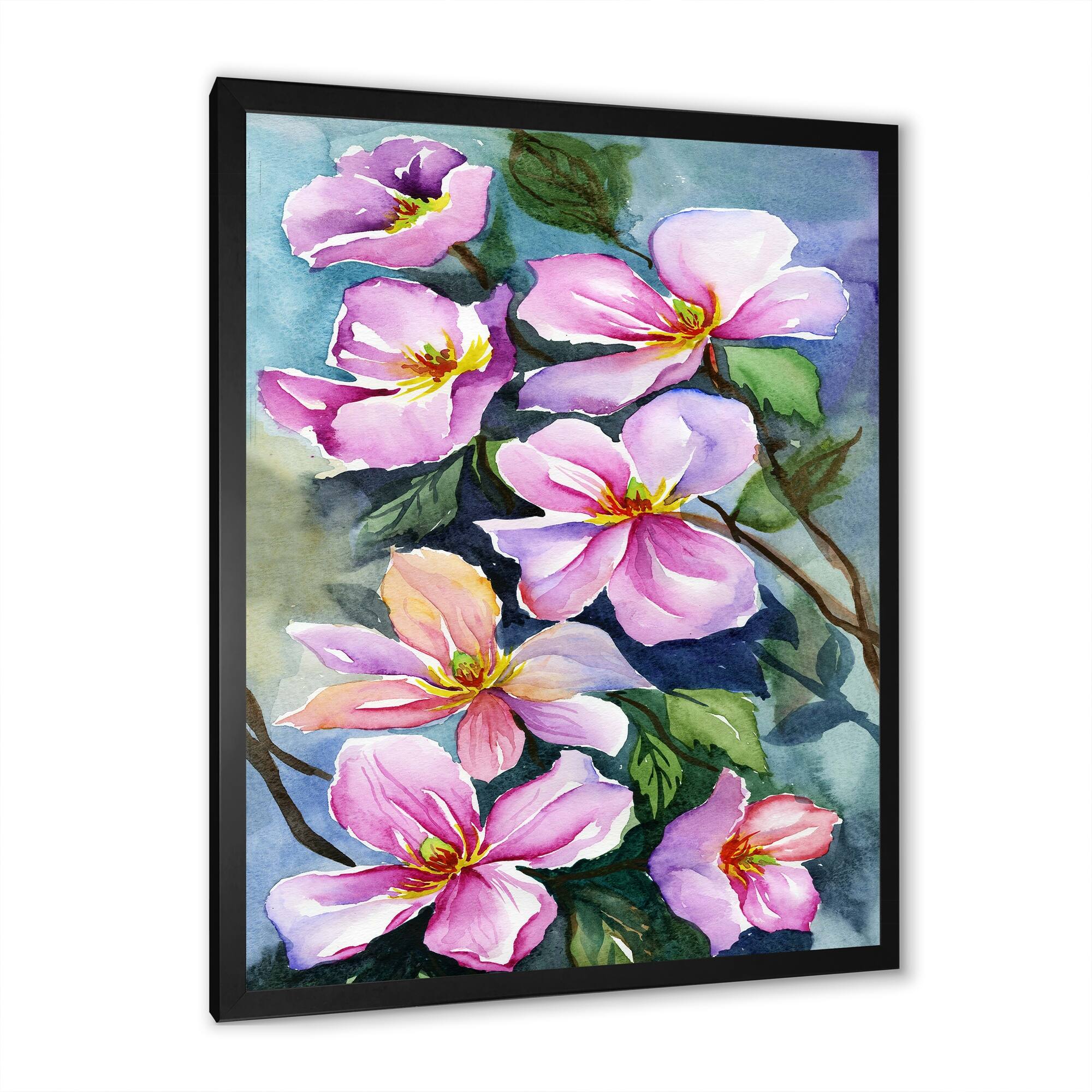 Designart "Beautiful Pink Flower Composition" Traditional Floral Framed Wall Art Bed Bath