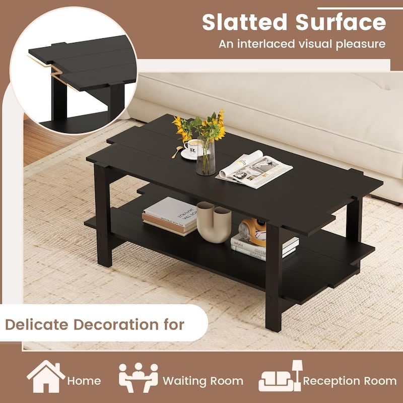 Wood Coffee Table Modern Center Table Rectangular Living Room Table