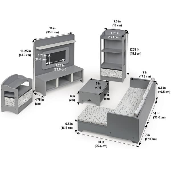 Badger Basket Media Room Furniture Set for 18 inch Dolls - Gray/White