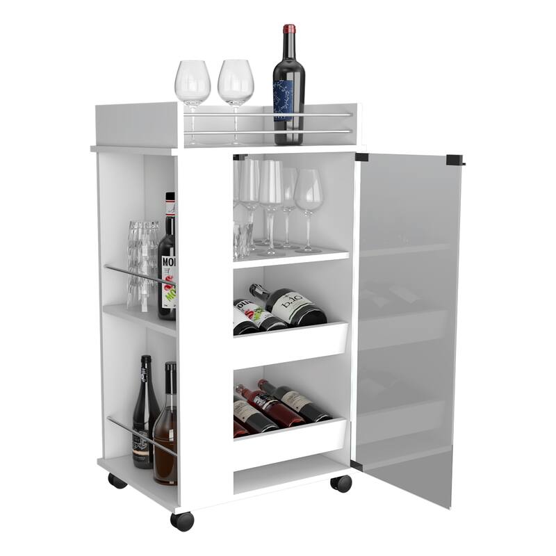 Baltimore Bar Cart with Casters, Glass Door and 2-Side Shelf