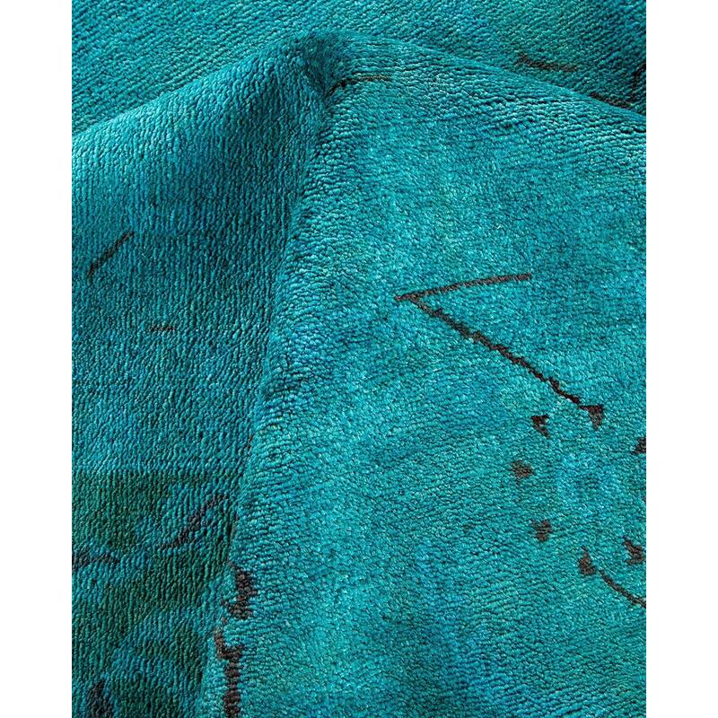Overton Hand Knotted Wool Vintage Inspired Modern Contemporary Overdyed Blue Area Rug - 9' 2" x 12' 9"