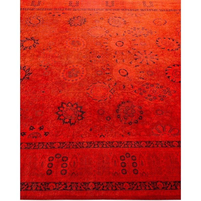 Overton Hand Knotted Wool Vintage Inspired Modern Contemporary Overdyed Orange Area Rug - 6' 1" x 9' 3"