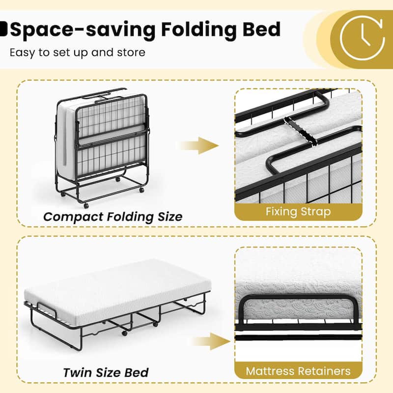 Costway Twin Size Folding Bed 38" x 75" Rollaway Guest Bed Portable