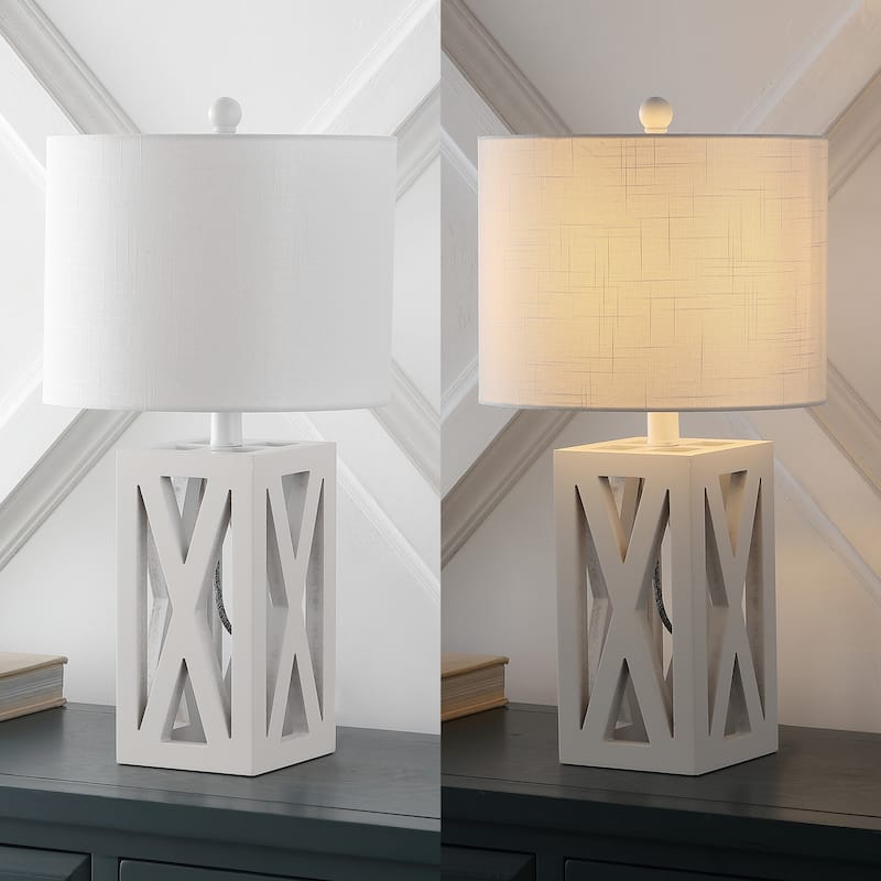 Ibiza 21.5" Farmhouse Wood LED Table Lamp, Brown (Set of 2), by JONATHAN Y
