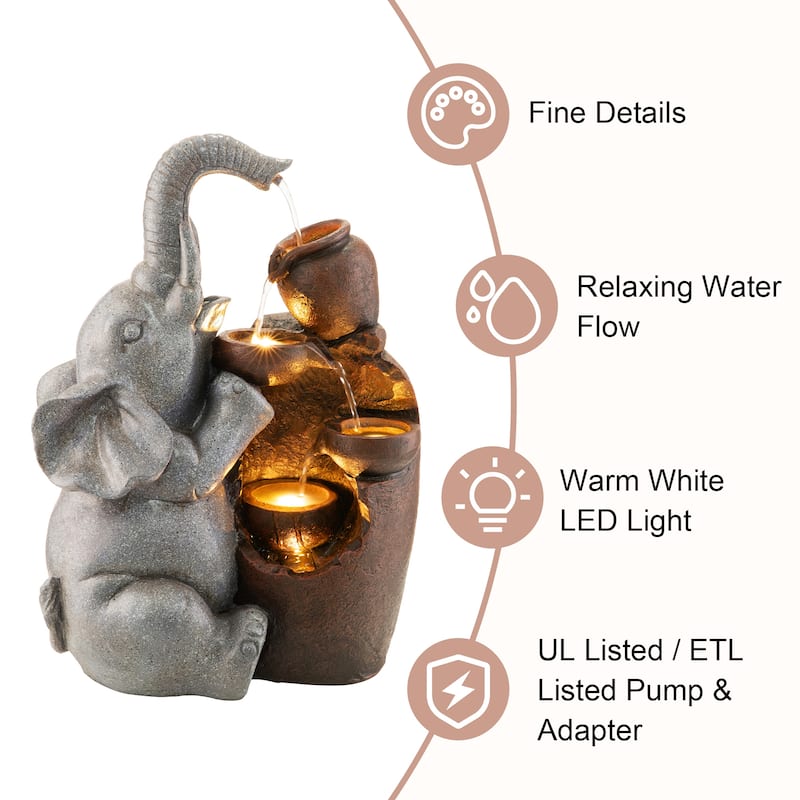 Glitzhome 18.5"H Outdoor Elephant Fountain or Statue for Patio, Yard, Porch Decor