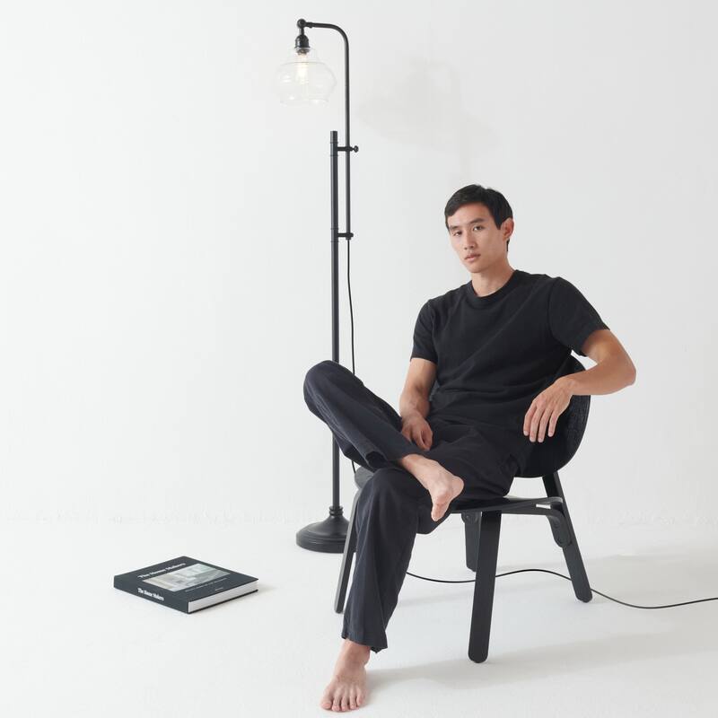 Brightech Austin 69 in. Classic Black Mid-Century Modern Height Adjustable LED Floor Lamp with Clear Glass Bowl Shade