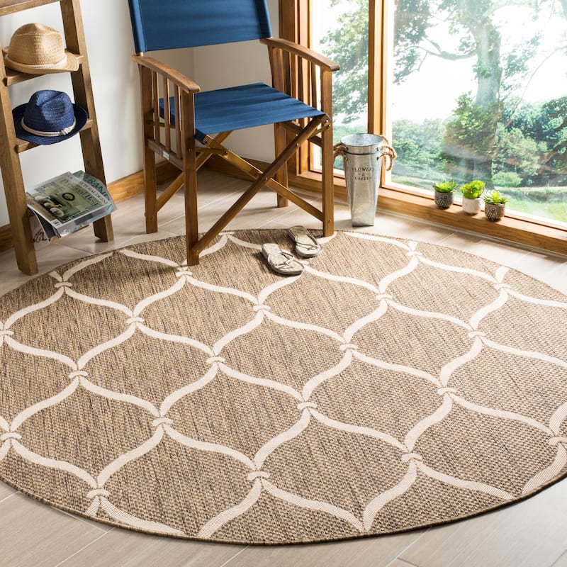 SAFAVIEH Courtyard Liya Indoor/ Outdoor Waterproof Patio Backyard Rug - 6'7" Round - Brown/Beige