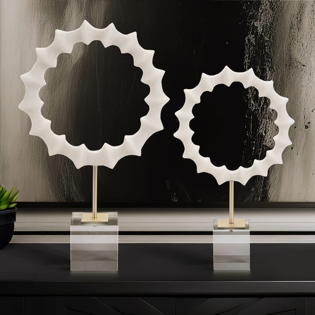 Sagebrook Home PREVISE Statuary in White, Iron and Crystal 15/18" Resin Decorative Objects, Set of 2 - 11" x 4" x 18"