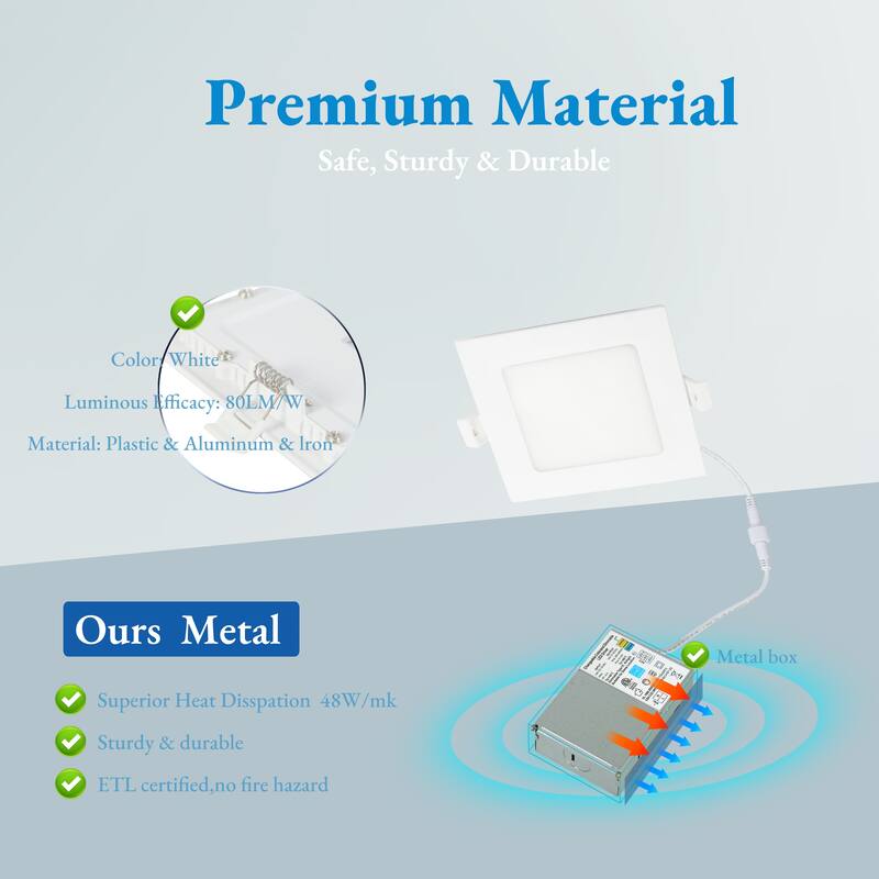 Flush Mount Rectangle Ceiling Light 6.7" Wide 3CCT Dimmable Recessed Lighting