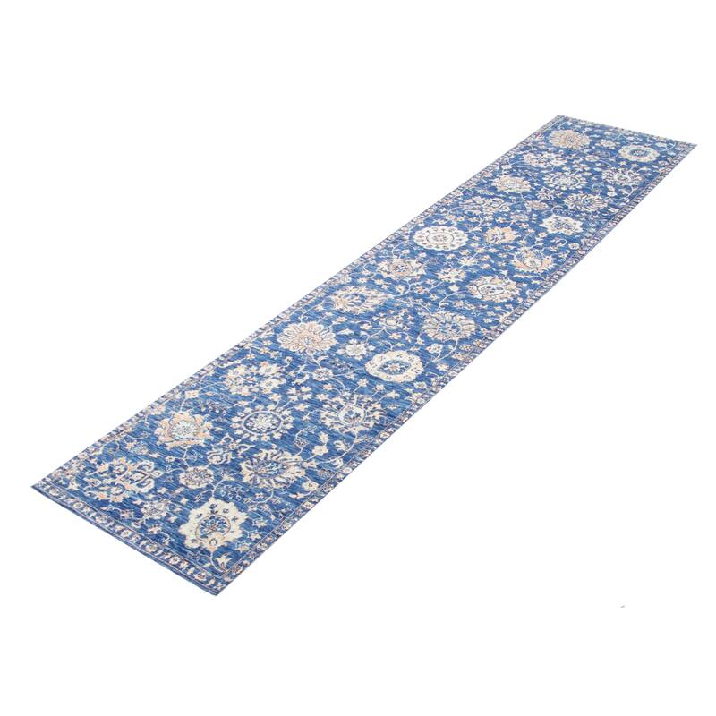 ECARPETGALLERY Hand-knotted Heritage Blue Silk, Wool Rug - 2' 7" x 12'