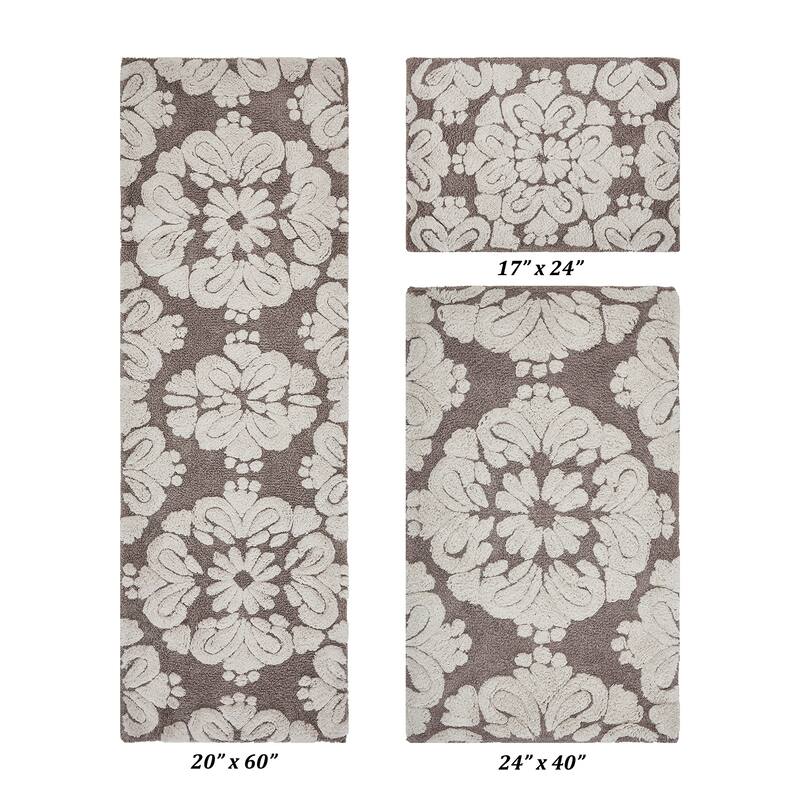 Better Trends Medallion Collection 100% Cotton 3-Pc Set Bathroom Rugs-Soft & Super Absorbent, Non-Skid Latex, Machine Washable
