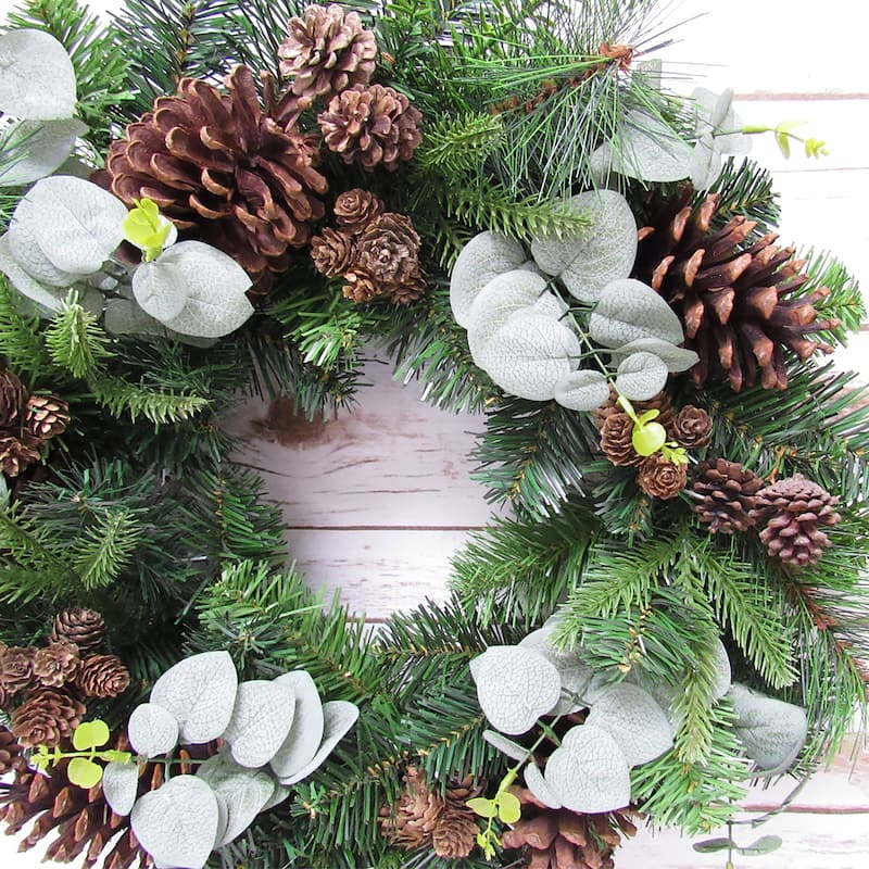 Artificial Mixed Pine Cone Eucalyptus & Pine Christmas Wreath 22in - 22" L x 22" W x 5.5" DP