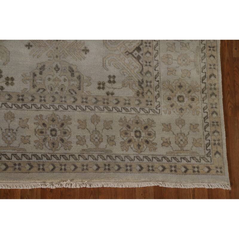 Beige Oushak Area Rug Hand-Knotted Wool Carpet - 7'10"x 9'7"