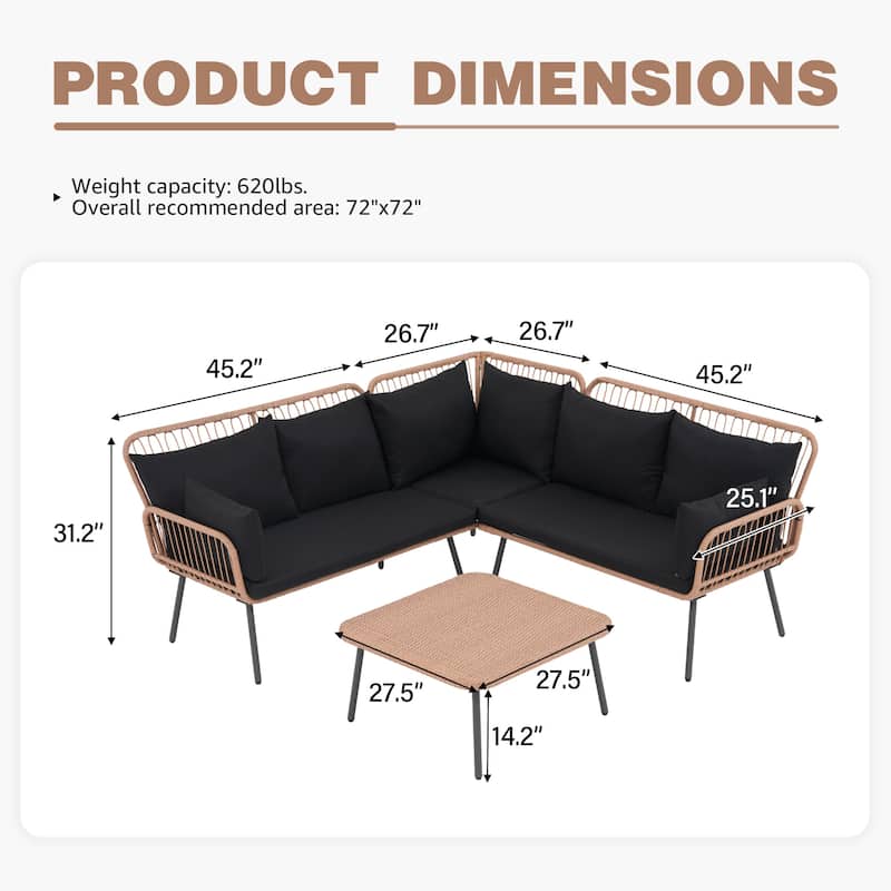 Outdoor Patio Furniture L-Shaped Sectional Sofa Set