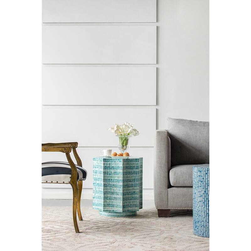17x17x20" Stool With Capiz Design, Blue Multi