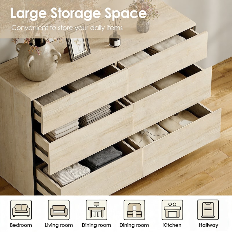 3 in 1 TV Stand for TVs up to 120 inches, Modern TV Console with Glass Doors and 6 Drawers for Living Room, Bedroom