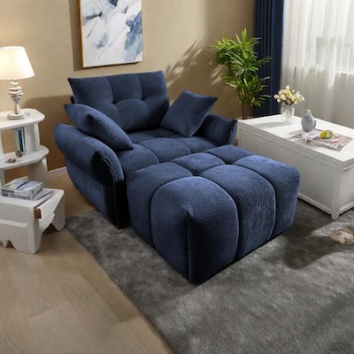 Chenille Ergonomic Lounge Chair with Ottoman, High-Resilience Sponge Cushions and Modular Design