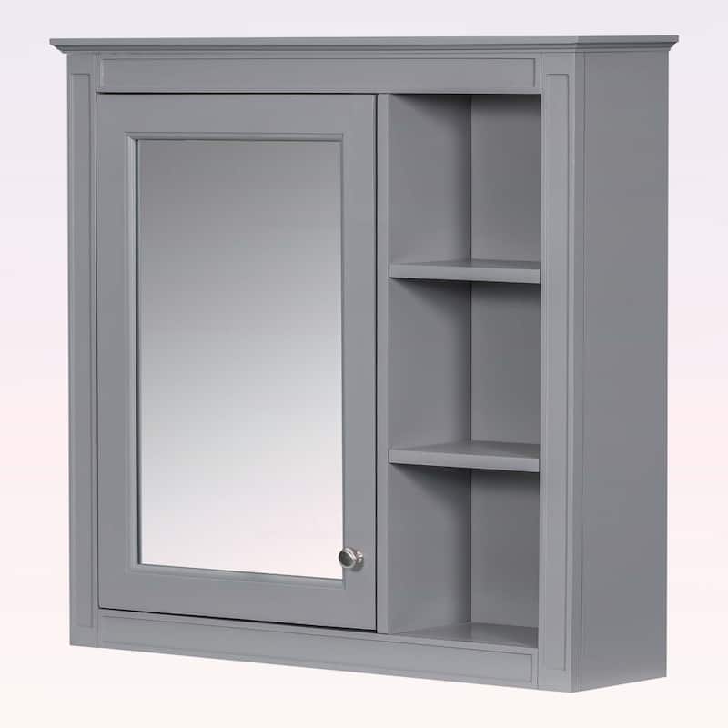 30'' x 28'' Wall Mounted Bathroom Storage Cabinet with Mirror,Modern Design,3 Open Shelves,and Concealed Storage