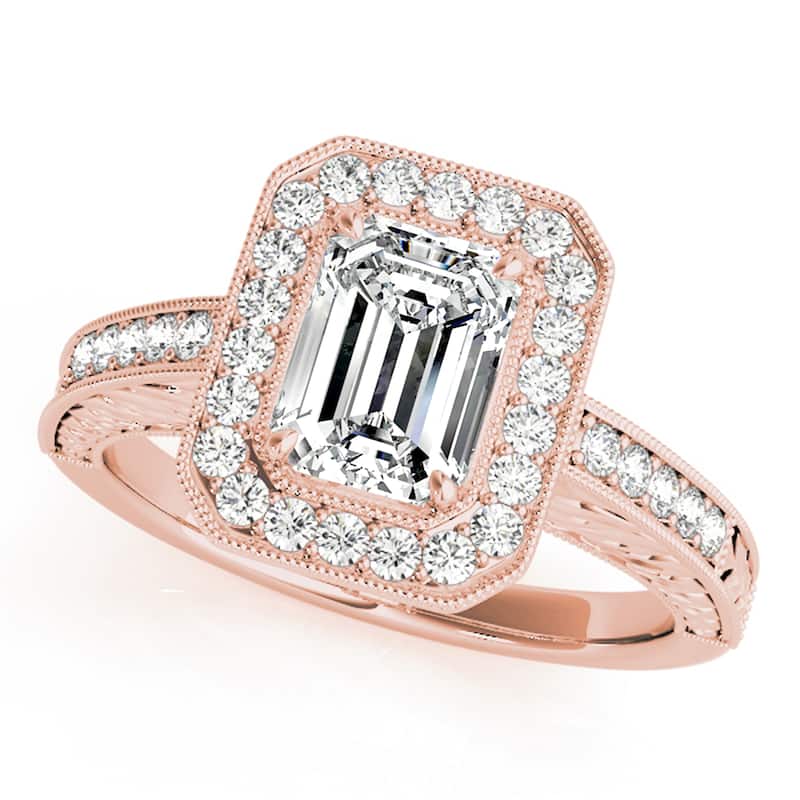 Auriya 14k Rose Gold Lab Grown Emerald Diamond Halo Engagement Ring 0.50 to 5.00 ct. tw. (F-G VS) - 4.00 ct. center - 9
