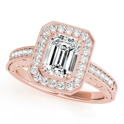Auriya 14k Rose Gold Lab Grown Emerald Diamond Halo Engagement Ring 0.50 to 5.00 ct. tw. (F-G VS)