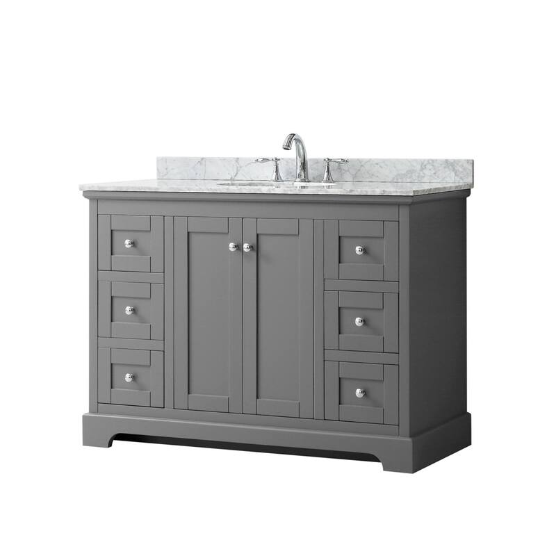 Wyndham Collection Avery 48" Free Standing Single Basin Vanity Set - Dark Gray / White Carrara Marble Top / Polished - Steel Finish