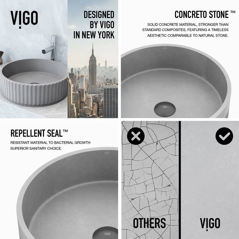 Vigo VG04072 Cypress 16" L x 16" W x 5" H Circular Concrete Vessel