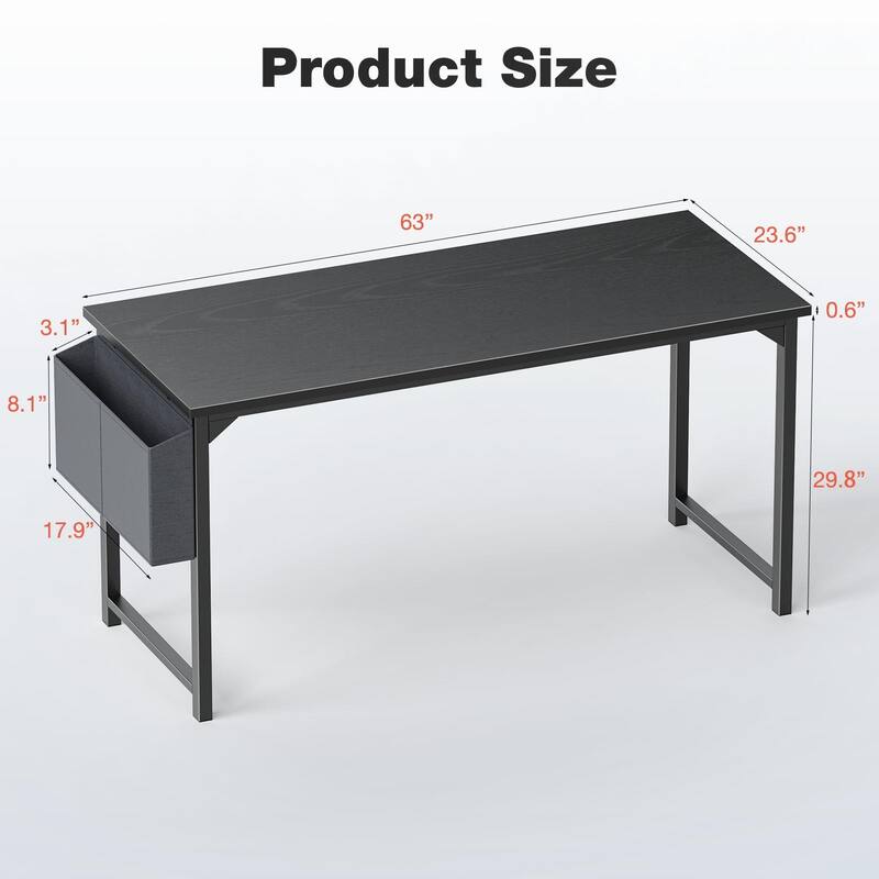 Modern Computer Desk with Storage - 63inch - Black