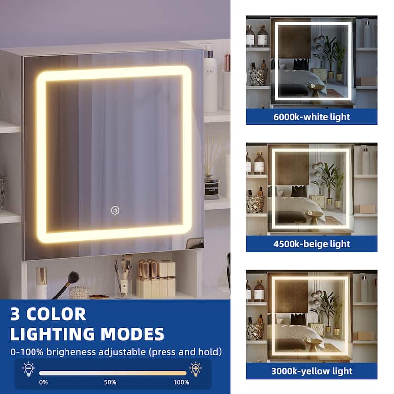 39"W Makeup Vanity Set with Lighted Mirror & Hidden Storage