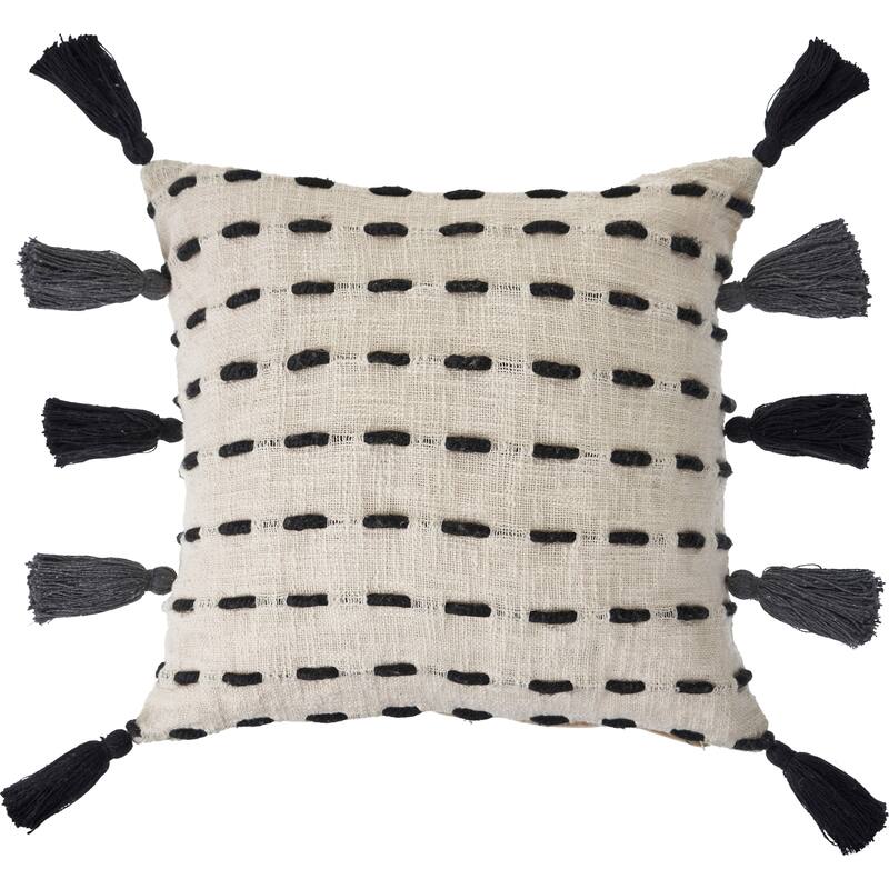 Sevita Tasseled Black and Cream Modern Throw Pillow 