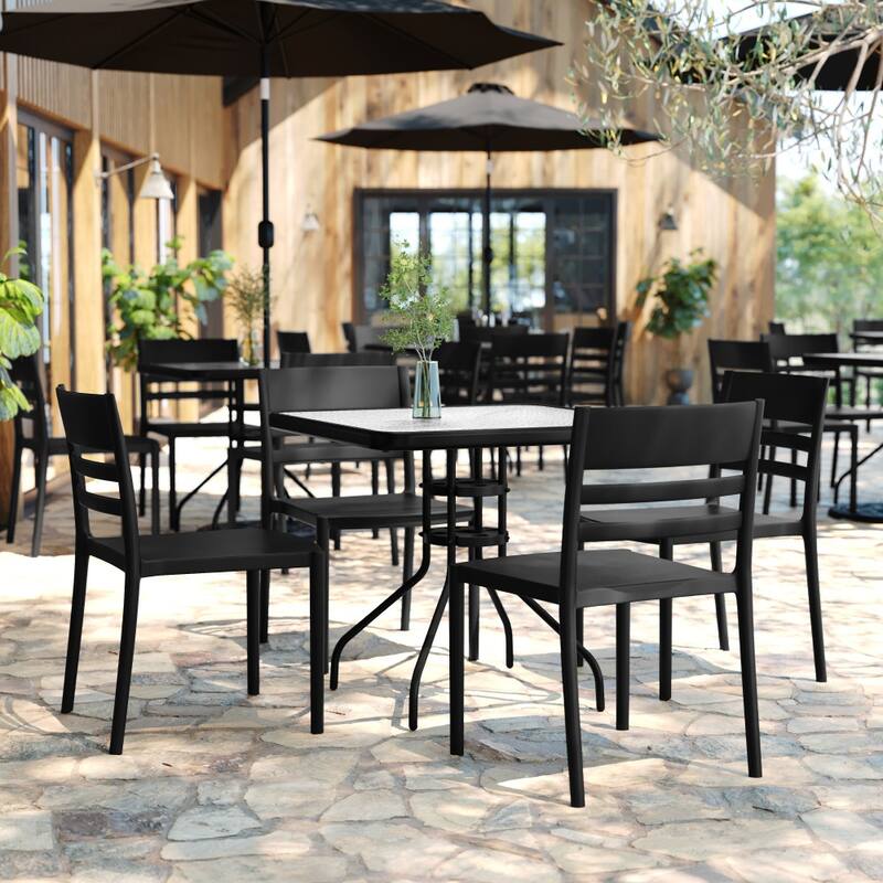 Commercial All-Weather Resin Stack Chair with Slatted Backrest-Set of 4 - 19.75"W x 20.75"D x 31.75"H