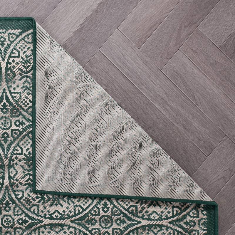 World Rug Gallery Transitional Floral Circles Textured Flat Weave Indoor/Outdoor Area Rug