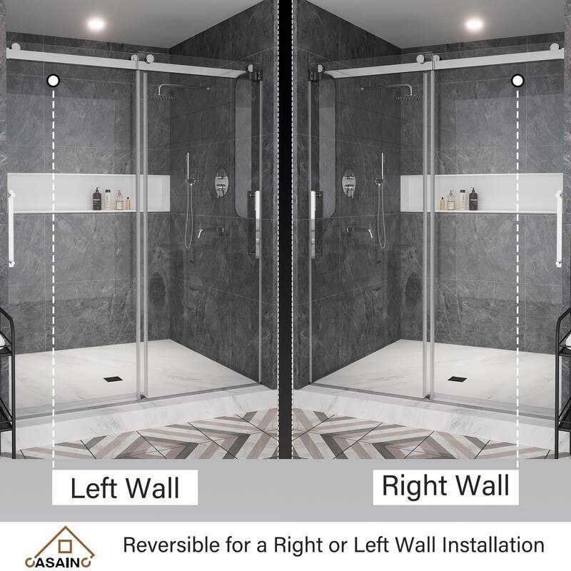 CASAINC 48 or 60 in. W x 76 in. H Double Sliding Frameless Shower Door