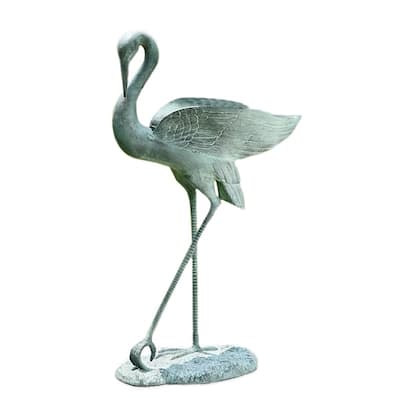 Verdigris Finish Indoor Outdoor Crane Bird Planter 30 Inches Tall - 30 X 17 X 8.5 inches