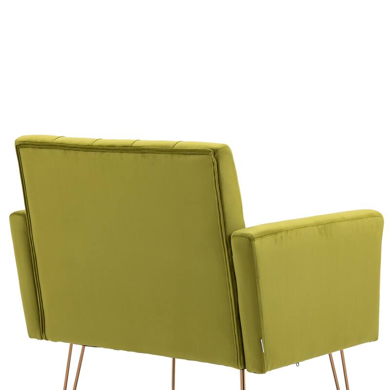 Velvet Upholstered Armchair Single Sofa Modern Tufted Reading Chairs Gold Metal Leg Wingback Chairs for Living Room Bedroom