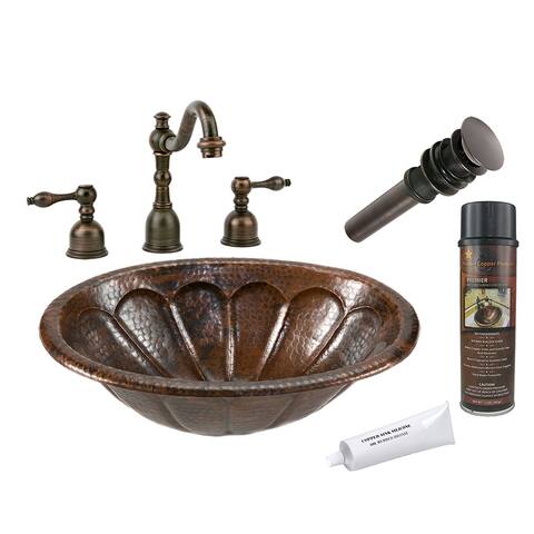 Premier Copper Products Bathroom Sink, Widespread Faucet and Accessories Package