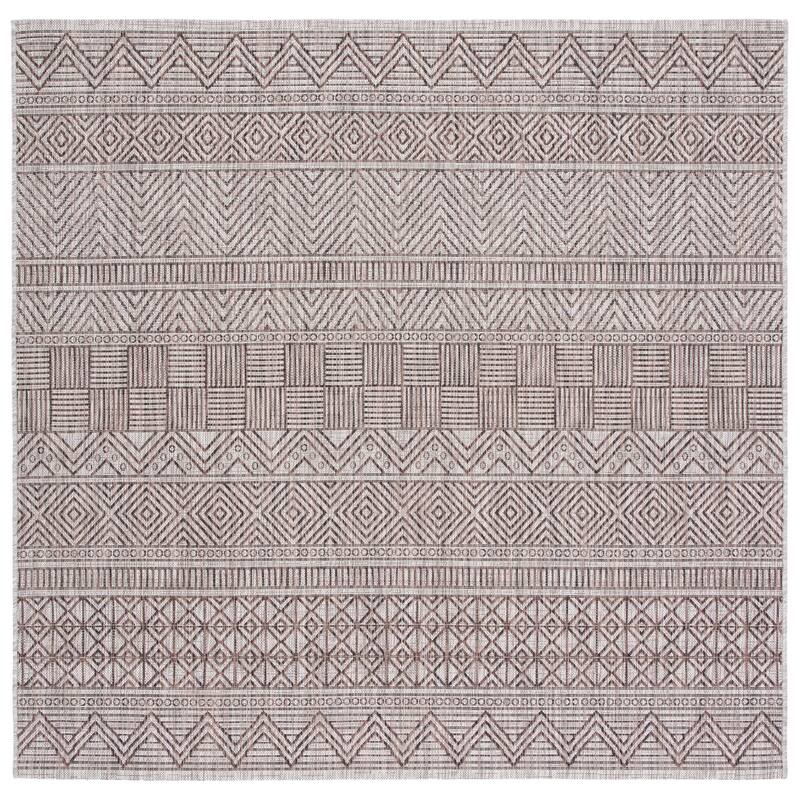 SAFAVIEH Courtyard Rozenn Indoor/ Outdoor Waterproof Patio Backyard Rug - 6'7" Square - Grey/Brown
