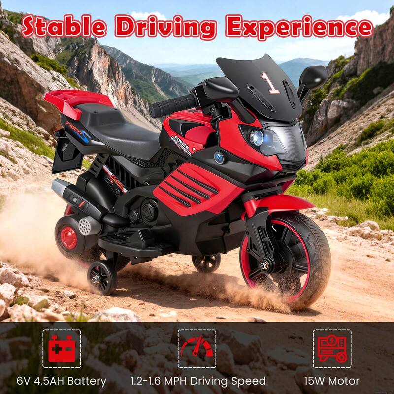 Costway 6V Kids Motorcycle with Music, Horn, Detachable Training