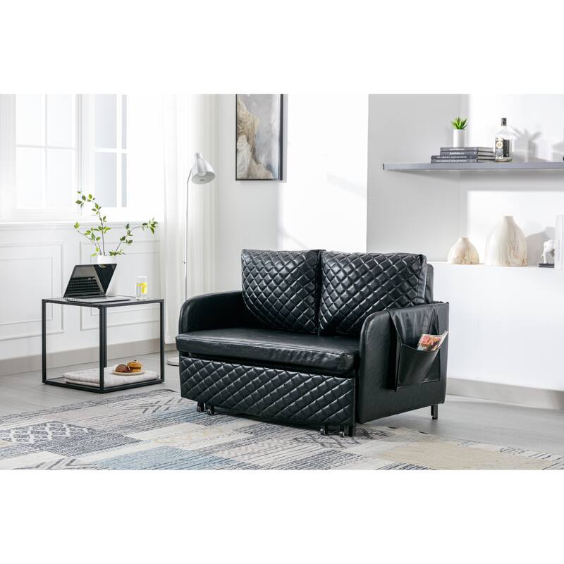 Modern Velvet Loveseat Couch with Pull Out Bed, Small Love Seat Sofa