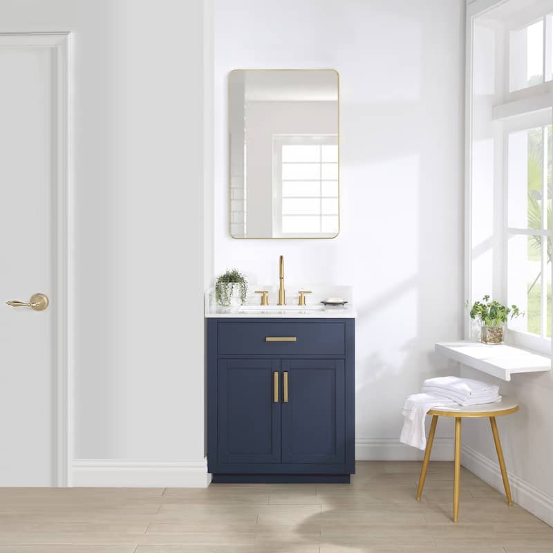 Altair Gavino Bath Vanity with Grain White Composite Stone Top and Mirror
