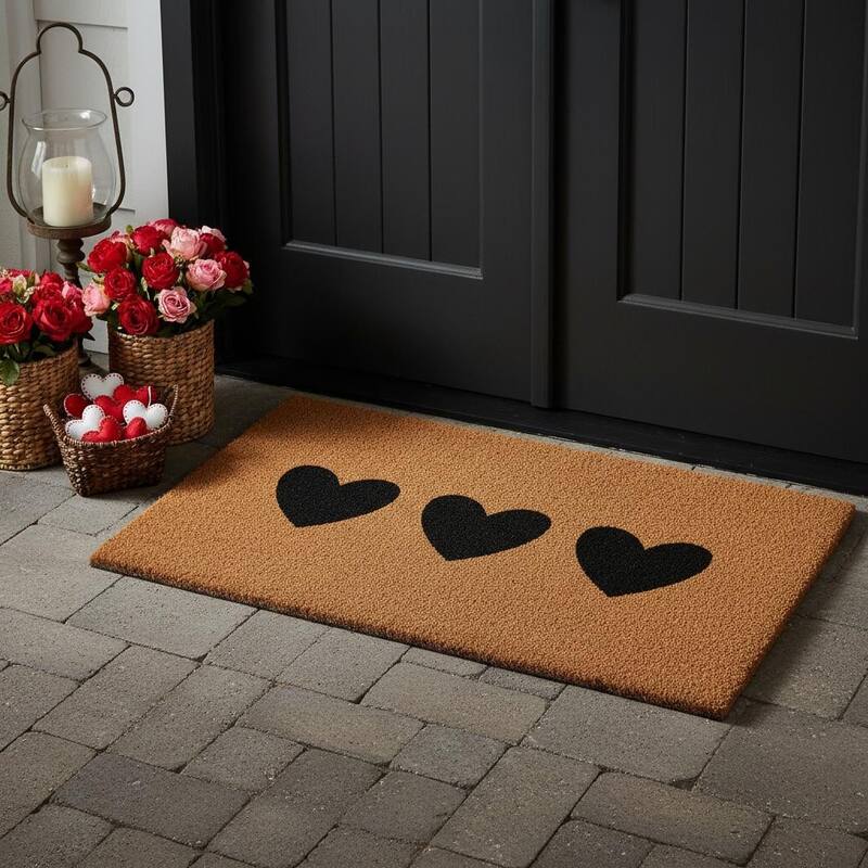 HomeRoots 30" X 48" Brown And Black Three Hearts Outdoor Coir Door Mat - 30.00' X '48.00 - 30.00' X '48.00