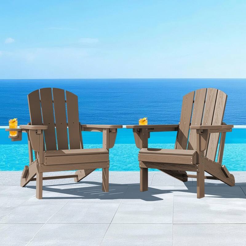 3-Position Reclining Folding Outdoor Chair – PE Wood Grain, Weather-Resistant