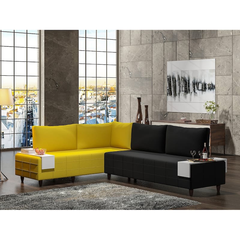Sagopa Modern Metal Frame with Foam Seat Sectional Sofa - Black-Yellow