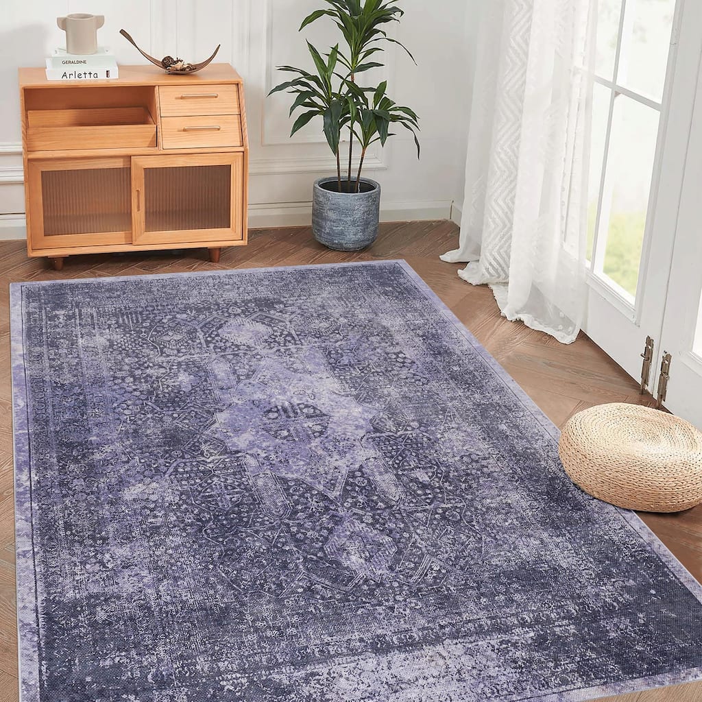Roomfitters 6x9 Machine Washable Boho Vintage Area Rug, Non-Slip Pet Friendly Indoor Living Room Decor Carpet - Anthracite